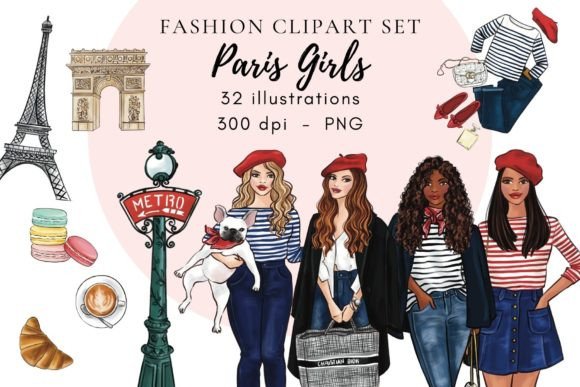 Download Paris Girls Fashion Clipart Set PNG - Premium Resources