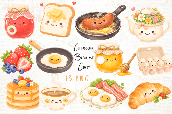 Download Cottagecore Breakfast Clipart Set PNG - Clipart set png Collection