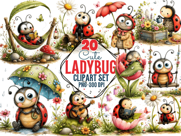 Download Ladybug Clipart Set PNG , Spring Bug - Clipart set png Collection