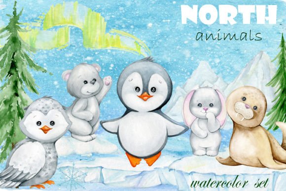 Download Arctic Animal Watercolor Clipart, Winter - Arctic animal Collection