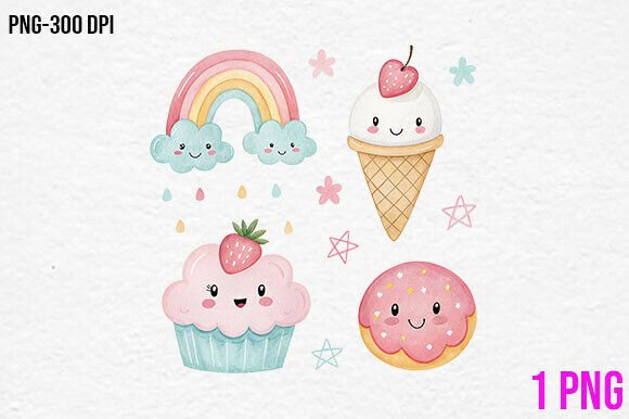 Download Kawaii Dessert Clipart Set PNG - Clipart set png Collection